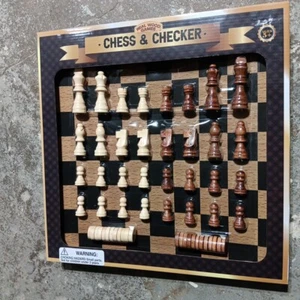 Giochi in vero legno, scacchi e dama set 2 in 1 giochi da tavolo per bambini e adulti - Foto 1 di 4