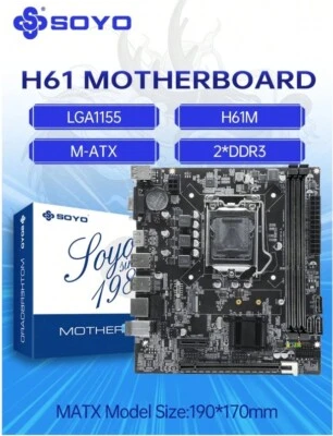 SOYO H61 Motherboard LGA 1155 Intel supports M.2 NVME SSD  NEW - Image 1 of 4