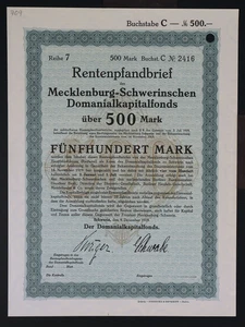 ALEMANIA 709/S -Mecklemburgo-Schwerinschen Domaniakpitalfonds 1919 500 M - Imagen 1 de 1