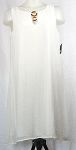 NUEVO NUEVO CON ETIQUETAS Vestido recto Tacera blanco sin mangas de gasa superpuesto M - Imagen 1 de 3