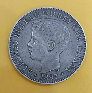 1897 Spain(España)-Philippines(Filipinas) one/un peso silver coin/plata scarce - Picture 1 of 2
