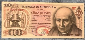 1977 Mexico 10 Pesos Miguel Hidalgo Mexican banknote billete SERIE PREFIX - Picture 1 of 2