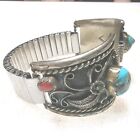 Vintage V Hand Crafted Sterling Silver Coral Watch Band Stainless Steel Stretch
