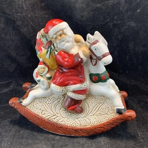 Vintage Ceramic Music Box Santa On A Rocking Horse Rocking Christmas Decoration - Picture 1 of 12
