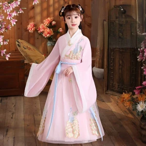 Girls Ethnic Dress Embroidered Chinese Hanfu Traditional Tang Suit Princess - Picture 1 of 8