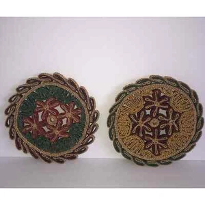 VTG Wicker Rattan Raffia Pot Trivets 2 Boho 70s - Picture 1 of 3