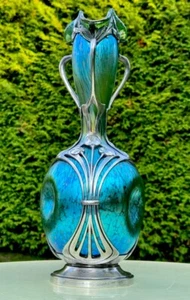 RARE ART NOUVEAU LARGE VASE BY JOHANN LOETZ AND MORITZ HACKER PAPILLON PATTERN - Picture 1 of 15