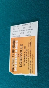 1983 Miami Hurricanes vs Louisville Football Ticket Stub - Bild 1 von 2