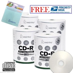 400 PK Smartbuy 52X CD-R cubo de inyección de tinta plateado disco imprimible + paño de microfibra GRATUITO - Imagen 1 de 5
