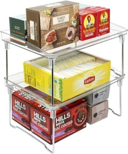 2-Pk Stackable Storage Shelf Stand - Foldable Organizer Rack for Kitchen, Pantry - Picture 1 of 9