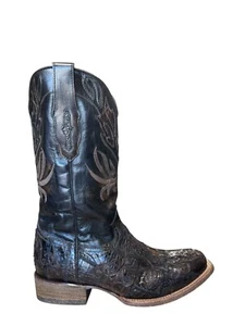 Corral Boots MN Black Gold Caiman With Cross Overlay Men Size 8D - Picture 1 of 9