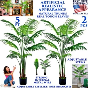 2 PACK 5FT ARTIFICIAL PALM TREE REALISTIC PLANT LUSH LEAVES INDOOR OUTDOOR DECOR - Picture 1 of 16