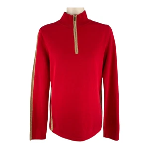 Woman Sz M Sweater Red Tuxedo Gold Metallic Collared by Jones New York Signature - Picture 1 of 7