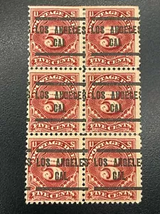 6-Stamp Block. US M/H Postage Due #J-64 Precanceled. Perf.11 "1917" 5c LA CAL. - Picture 1 of 3