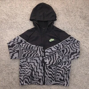 Nike Windrunner Jacket Girls XL *STAINS* Windbreaker Hooded Full Zip Black Gray - Picture 1 of 11