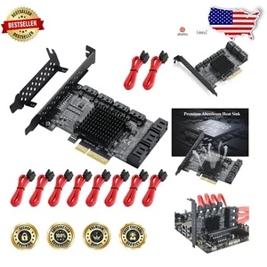 PCIe 10-Port SATA Card - 6Gbps Speed with Low Profile Bracket & SATA Cables - Picture 1 of 10