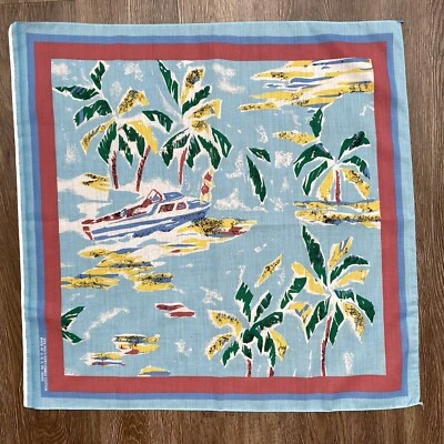 Bandana Azul Artística Vacaciones Tropicales Navegación Años 80 90 Mezcla Algodón EE. UU. Foto 1 de 4