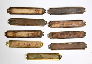 Vintage Brass Label Holder Drawer Card Catalog File Cabinet name plates set of 9 - Picture 1 of 6