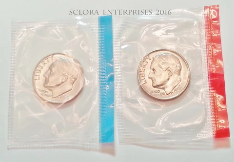 1969 P & D Roosevelt Dime Set (2 Coins) *MINT CELLO*   **FREE SHIPPING** Cover