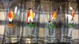 Juego de 4 gafas Pilsner pintadas a mano Sr. Jorrocks Fox Hunt caza - Imagen 1 de 12