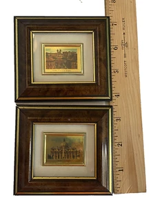 Italy 23K Gold Leaf Mini Chromolithograph Framed Rome Lot of 2 Pietro Spagna3x4" - Picture 1 of 5