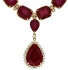 ESTATE EXTRA LARGE 137.95CT DIAMOND & AAA RUBY 14KT ROSE GOLD FILIGREE NECKLACE