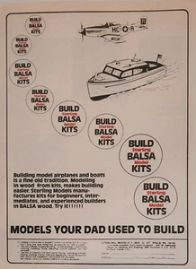 Vintage 1980 Sterling Balsa Model Kits Print Ad Ephemera Wall Art Decor - Picture 1 of 1
