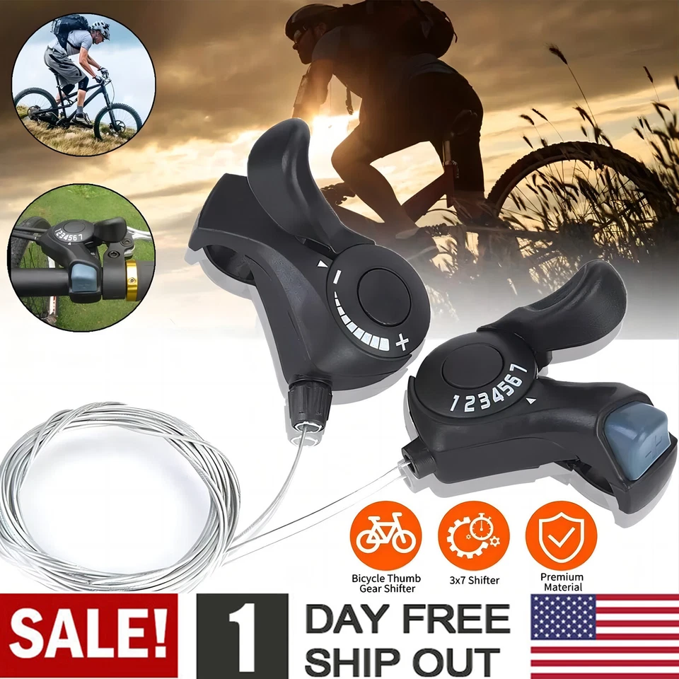 3x7 21 Speed MTB Mountain Road Bicycle Shifter Bike Thumb Gear Shift Set US - Image 1 of 4