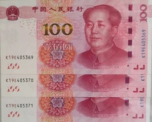 China 2015 3 pcs Running Number 100 Yuan Note K19E 405369 - 405371 - Picture 1 of 2