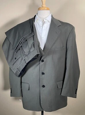 JOHN HENRY Wool-Blend Suit 44R Jacket 34x31 Pants 2-Button Green Twill Lined - Image 1 of 4