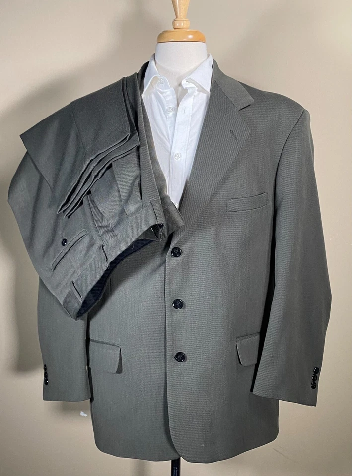 JOHN HENRY Wool-Blend Suit 44R Jacket 34x31 Pants 2-Button Green Twill Lined - Image 1 of 4