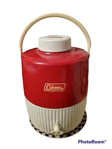 Vintage COLEMAN PICNIC JUG Cooler with Cup, Red 1 Gallon Water Thermos Camping - Picture 1 of 2