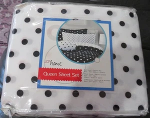 JCP Home Queen Sheet Set Black/White Polka Dot -Flat, Fitted, 2 Pillow Cases - Picture 1 of 5