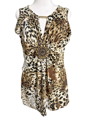 Top de mujer Venus talla L estampado animal hombro frío ojo de cerradura cuello manga corta Foto 1 de 4