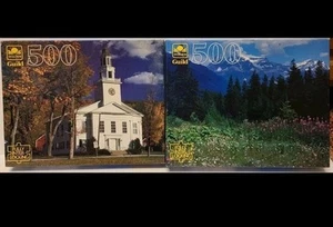 2 Golden Guild NEW 500 Piece Puzzles Autumn Church Mt Robson Canada VTG 15x18 in - Picture 1 of 13