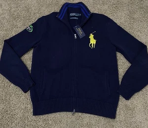 Mens Medium Polo Ralph Lauren Big Pony Yellow Knit US Open 2012 Full Zip NWT - Picture 1 of 8