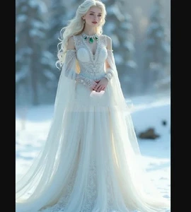 Wedding Dress VNeck Long Sleeve Lace Bohemian Celtic Bride Dress outfit Medieval - Picture 1 of 9