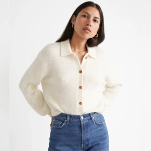 & Other Stories Wollmischung Schildpatt Knopf Cardigan Cremefarben Damen EUC Größe XS - Bild 1 von 9