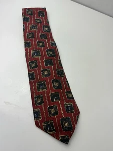 Cravatta uomo JONATHAN WACHTEL seta taglia 4" x 58" blu ciliegia marrone chiaro foulard cravatta - Foto 1 di 7