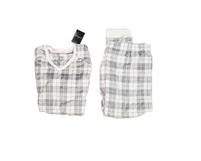 Cuddl Duds Pajama Set Womens 3X White Plaid Fleece 2 Piece Long Sleeve Pants - Image 1 of 4