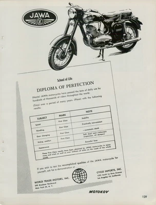 1959 JAWA Motorcycle Speed Handling Ride Comfort Original Vintage Print Ad - Image 1 of 2