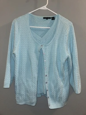 Jeanne Pierre Conjunto Suéter Tejido Cable Azul Doble Clásico 2 Piezas, XL Monica Gellar Foto 1 de 4