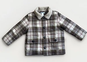 Janie and Jack Size 2T - 3T Brown PLAID SHERPA COLLAR JACKET Wool Blend Boys - Picture 1 of 7
