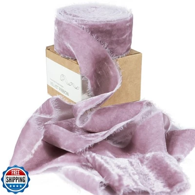 Purple Velvet Ribbon for Gift Wrapping - 1 1/2 Inch 3 Yards Handmade Silk Fab - Image 1 of 4