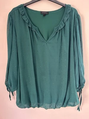 Tamara H. Top Size 2x Green Spot Chiffon Ruffle Summer Holiday - Image 1 of 4