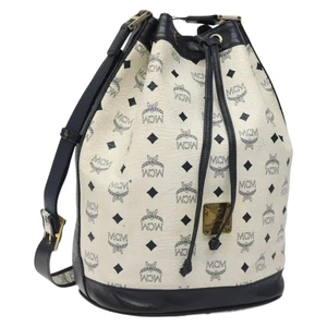 MCM Logogram Vicetos Shoulder Bag PVC Leather White Gold Auth hk2465 - Picture 1 of 21