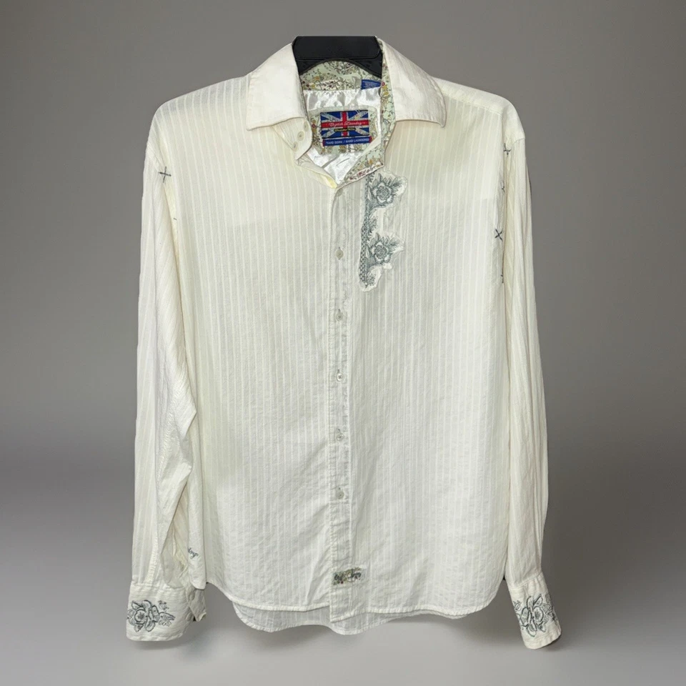 Inglés Lavandería Mod Hombres Grande Abotonado Bordado Apliques Puño Abatible Usado en Excelente Condición Foto 1 de 4