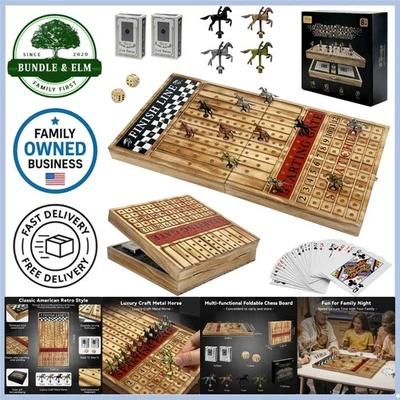 Horse Racing Board Game Large 23 Inch Foldable Wooden Metal Horses for Parties - Image 1 of 4