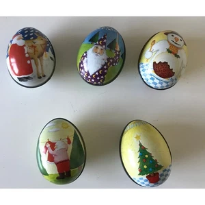 Five vintage opening Tin eggs Christmas Snowman Santa Claus - Picture 1 of 9
