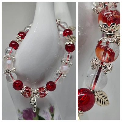 Pulsera de piedras preciosas de cristal de cuarzo transparente ❄️Pluma Fénix roja ❄️Phantom copo de nieve Foto 1 de 4